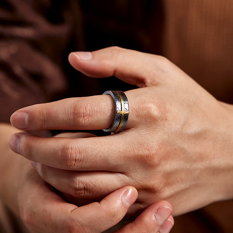 Handcrafted 999 Silver Dark Textured Forged Cross Ring