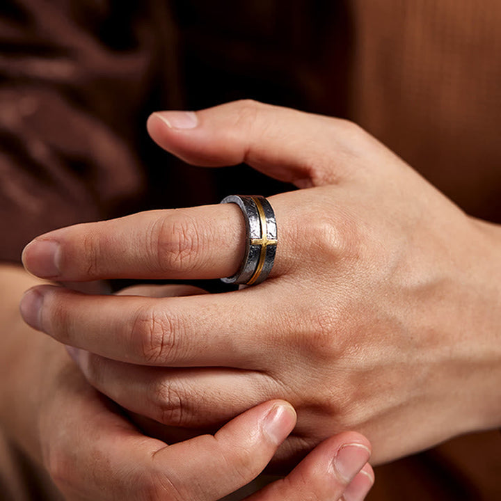 Handcrafted 999 Silver Dark Textured Forged Cross Ring