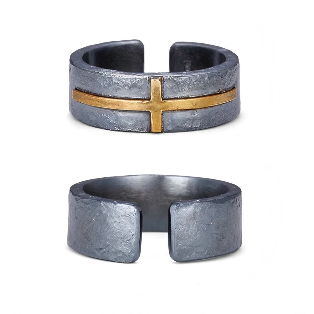 Handcrafted 999 Silver Dark Textured Forged Cross Ring