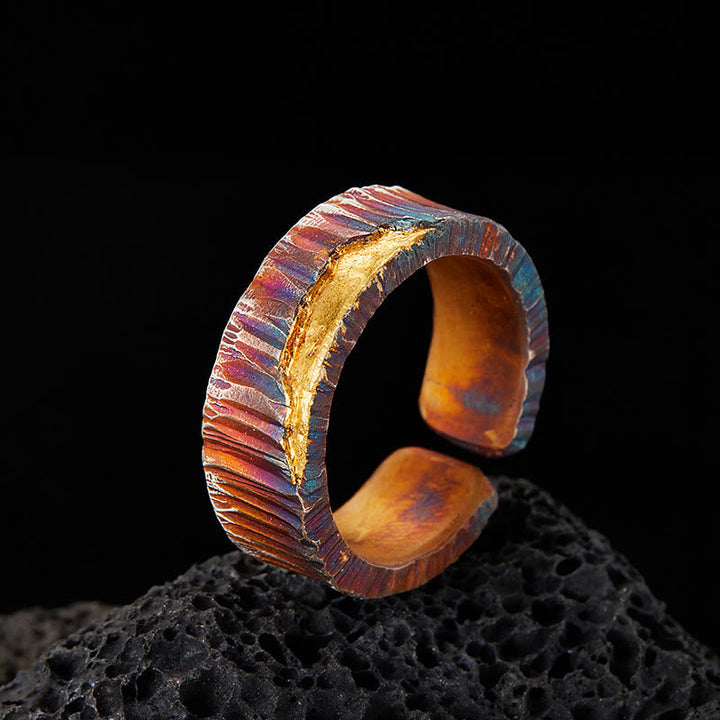 Handcrafted 999 Silver Iridescent Textured Hammered Ring