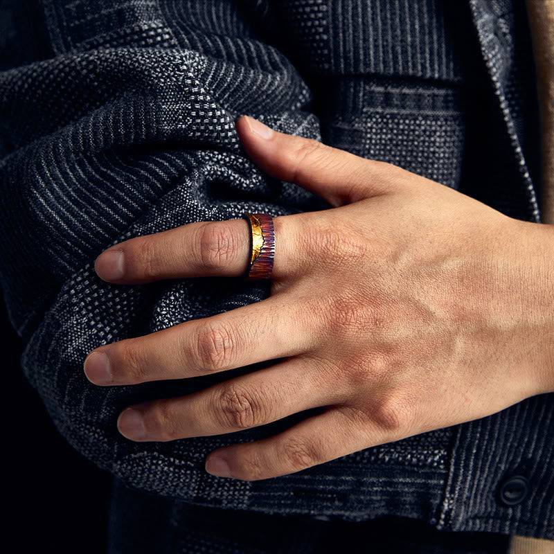 Handcrafted 999 Silver Iridescent Textured Hammered Ring