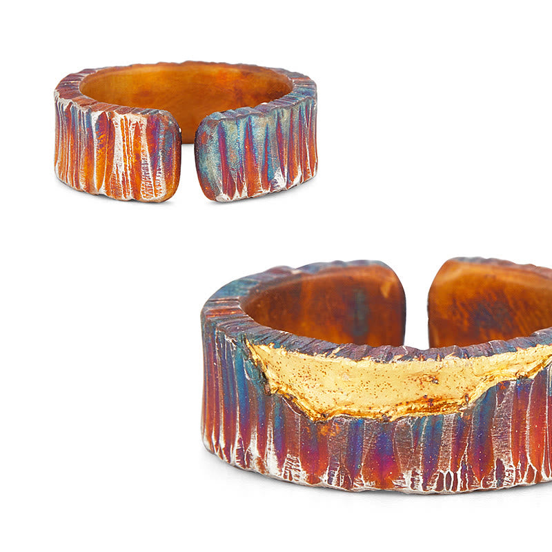 Handcrafted 999 Silver Iridescent Textured Hammered Ring