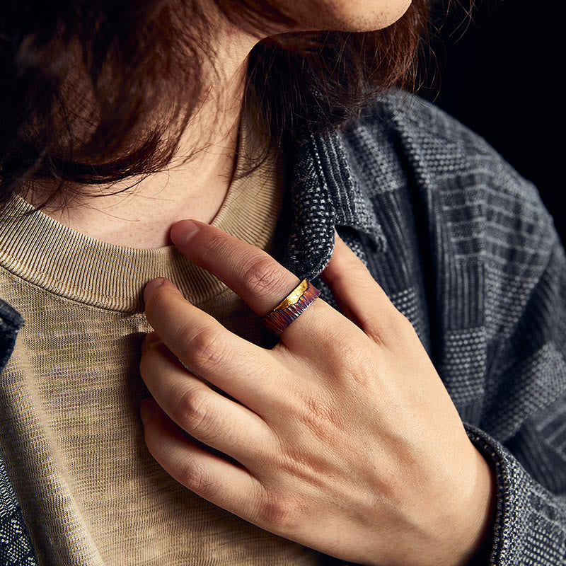 Handcrafted 999 Silver Iridescent Textured Hammered Ring