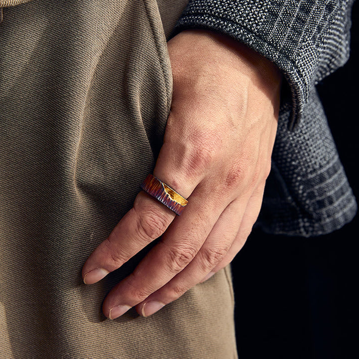 Handcrafted 999 Silver Iridescent Textured Hammered Ring
