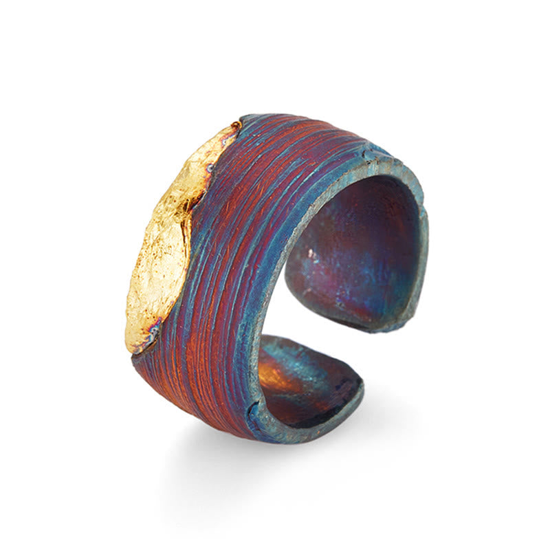 Handcrafted 999 Gold Artisan Iridescent Streaked Ring