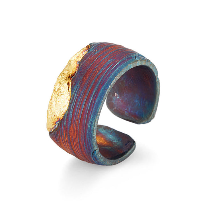 Handcrafted 999 Gold Artisan Iridescent Streaked Ring