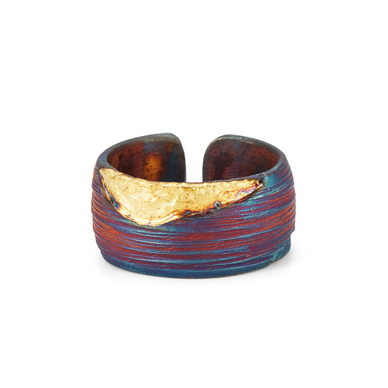 Handcrafted 999 Gold Artisan Iridescent Streaked Ring