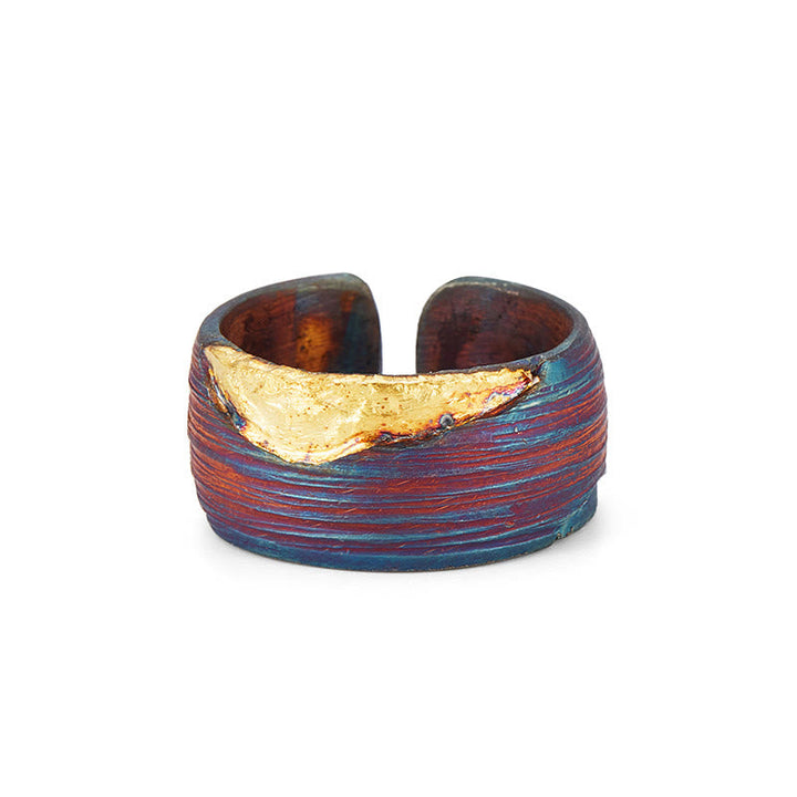 Handcrafted 999 Gold Artisan Iridescent Streaked Ring