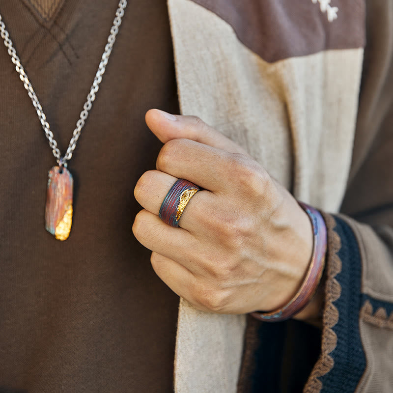 Handcrafted 999 Gold Artisan Iridescent Streaked Ring