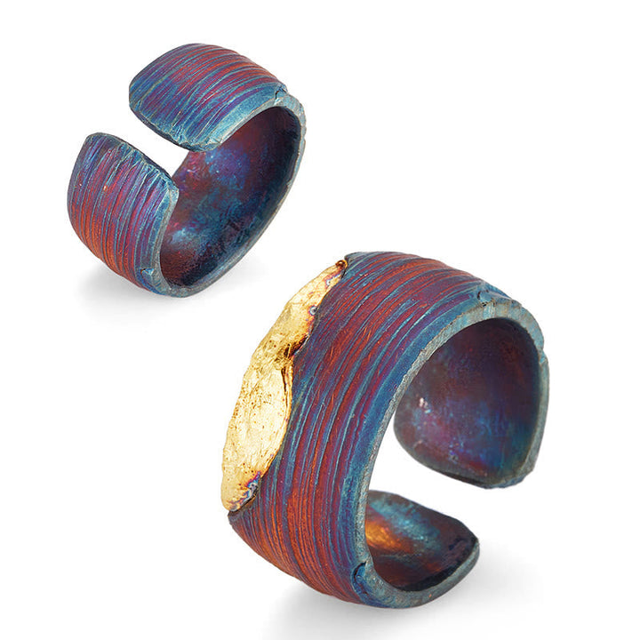 Handcrafted 999 Gold Artisan Iridescent Streaked Ring