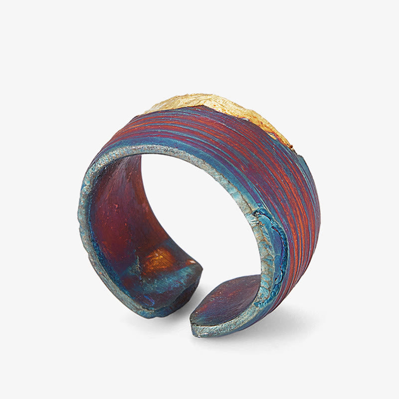 Handcrafted 999 Gold Artisan Iridescent Streaked Ring
