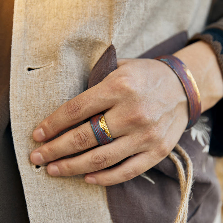 Handcrafted 999 Gold Artisan Iridescent Streaked Ring