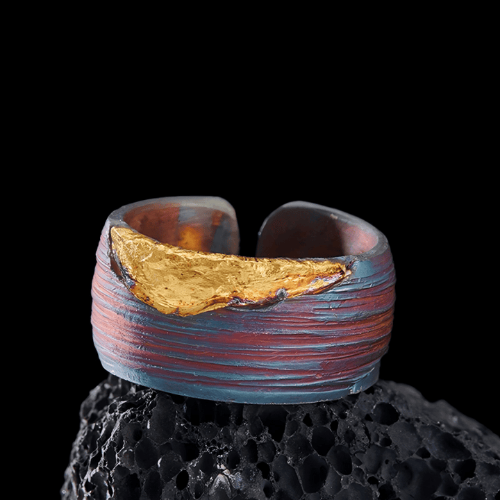 Handcrafted 999 Gold Artisan Iridescent Streaked Ring