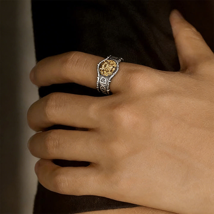 Gilded Mask Rune Embossed Ring
