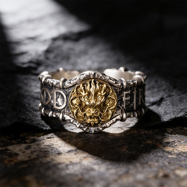 Gilded Mask Rune Embossed Ring