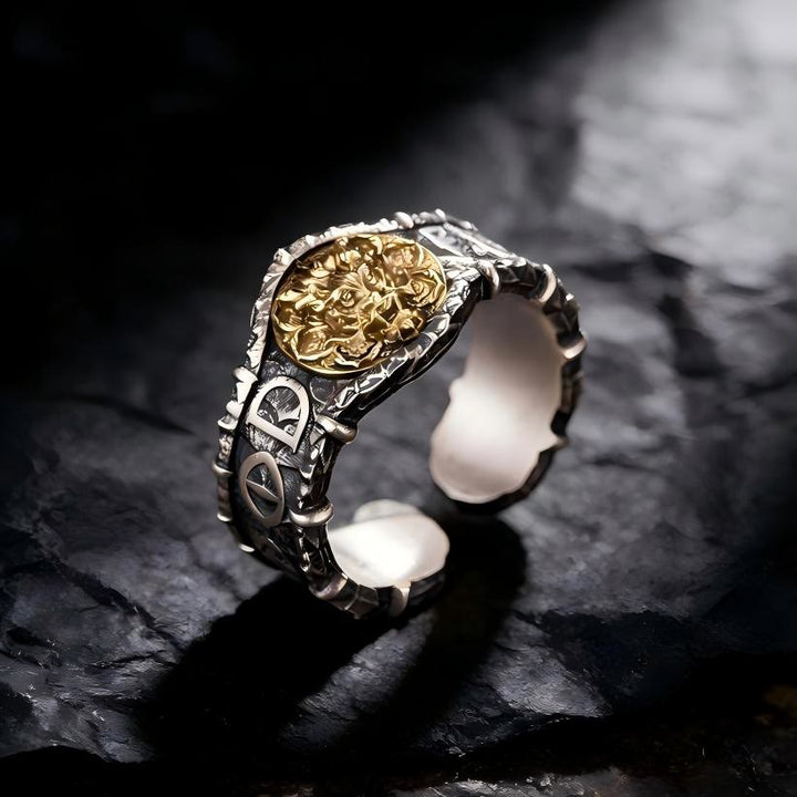 Gilded Mask Rune Embossed Ring