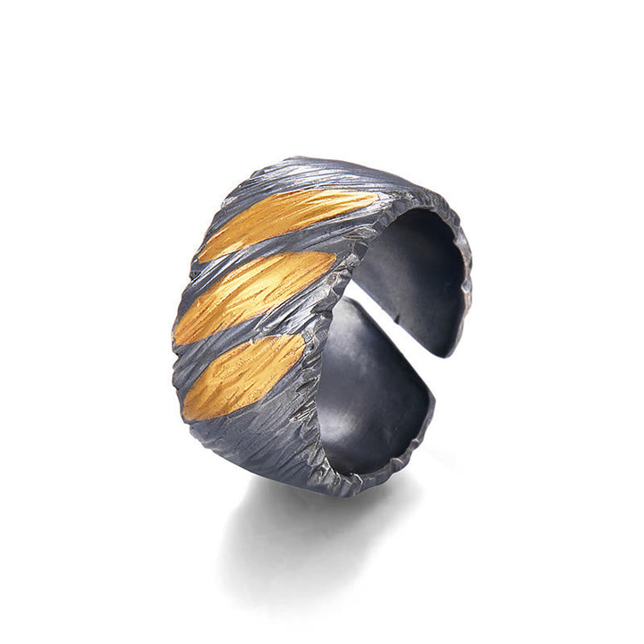 Handcrafted 999 Silver Ember Streak Textured Ring