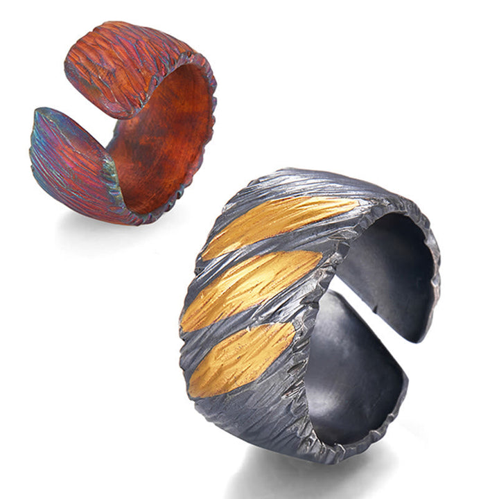 Handcrafted 999 Silver Ember Streak Textured Ring