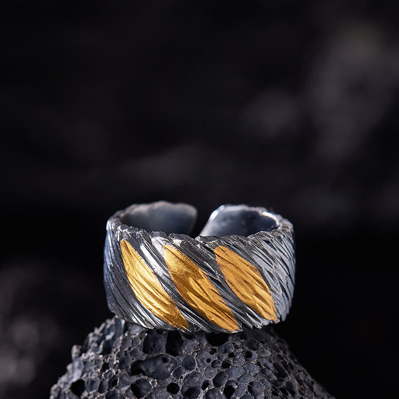 Handcrafted 999 Silver Ember Streak Textured Ring