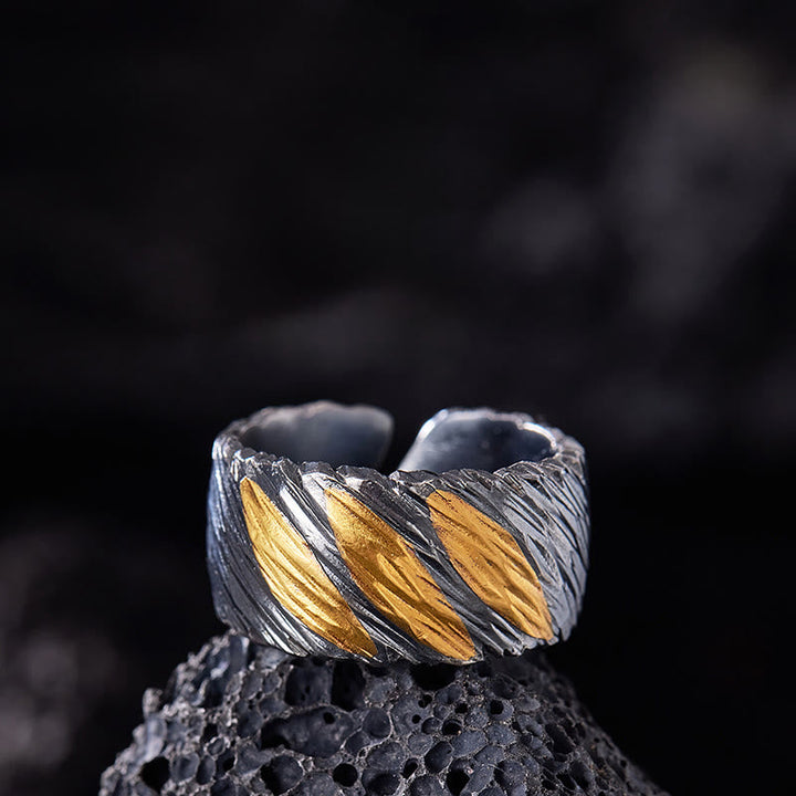 Handcrafted 999 Silver Ember Streak Textured Ring
