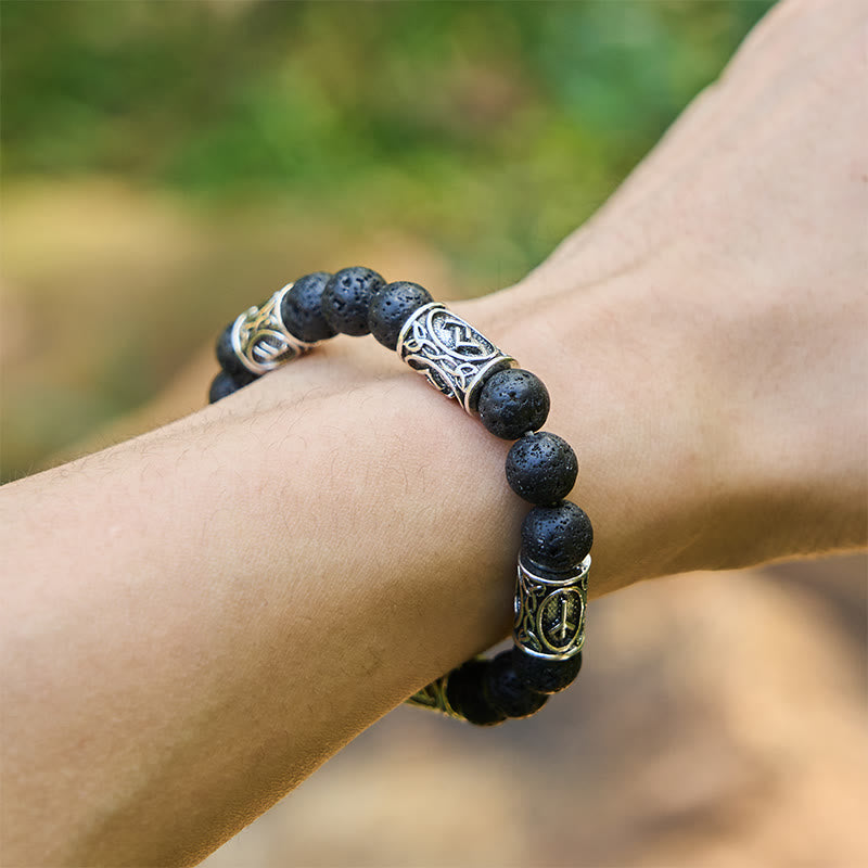 Rune Lava Stone Beaded Bracelet