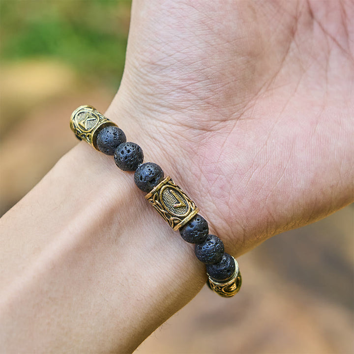 Rune Lava Stone Beaded Bracelet