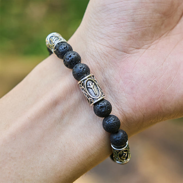 Rune Lava Stone Beaded Bracelet