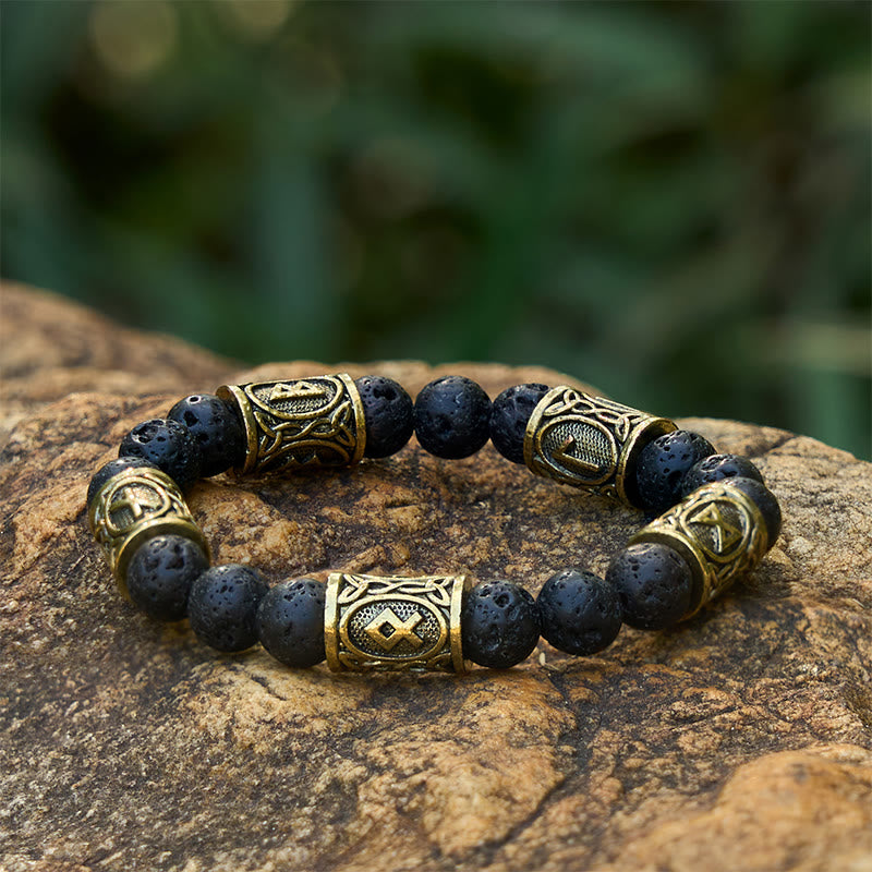 Rune Lava Stone Beaded Bracelet