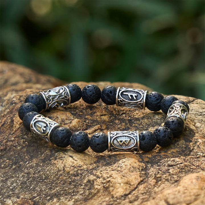 Rune Lava Stone Beaded Bracelet