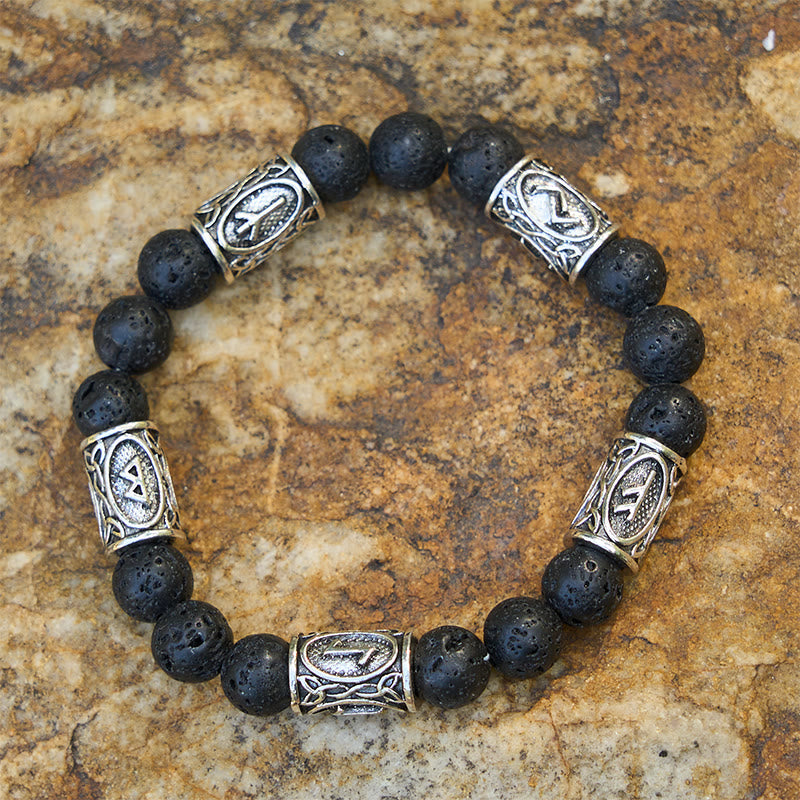 Rune Lava Stone Beaded Bracelet