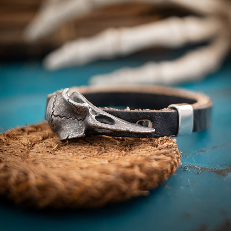 Nordic Vintage Raven Adjustable Leather Bracelet