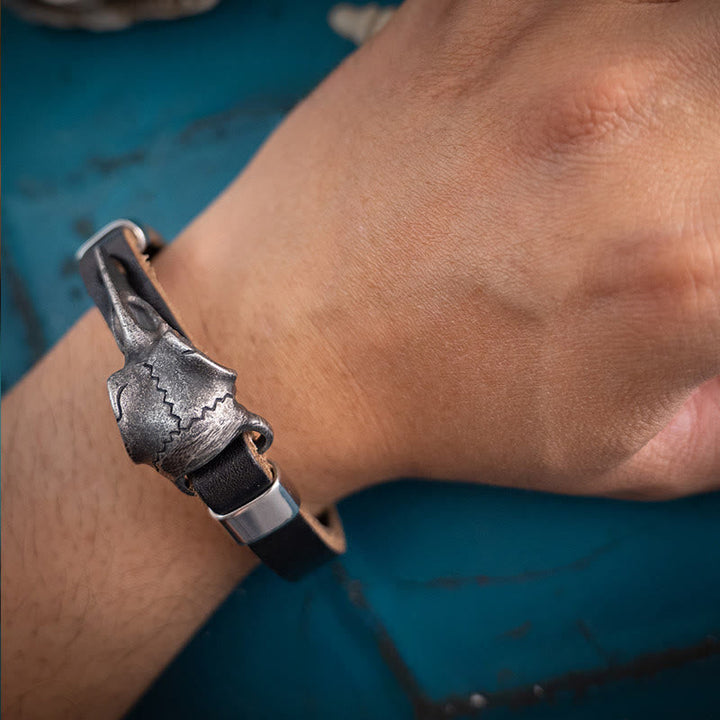 Nordic Vintage Raven Adjustable Leather Bracelet