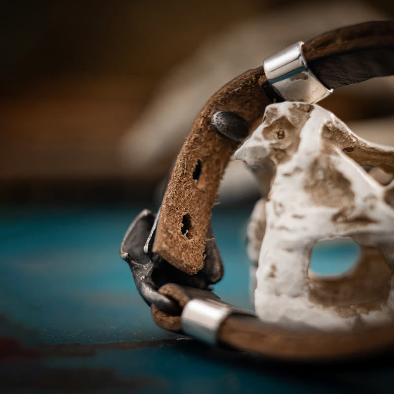 Nordic Vintage Raven Adjustable Leather Bracelet