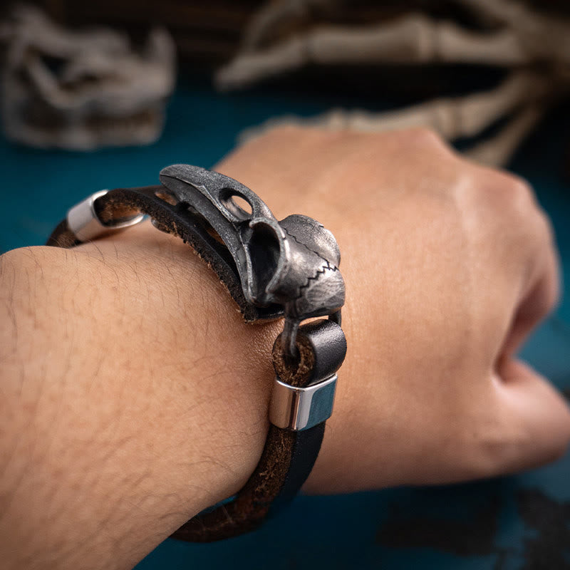 Nordic Vintage Raven Adjustable Leather Bracelet