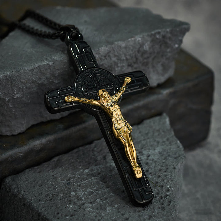 Christianartworkshop Classic Retro Style Crucifix St. Benedict Medal Protection Pendant Necklace