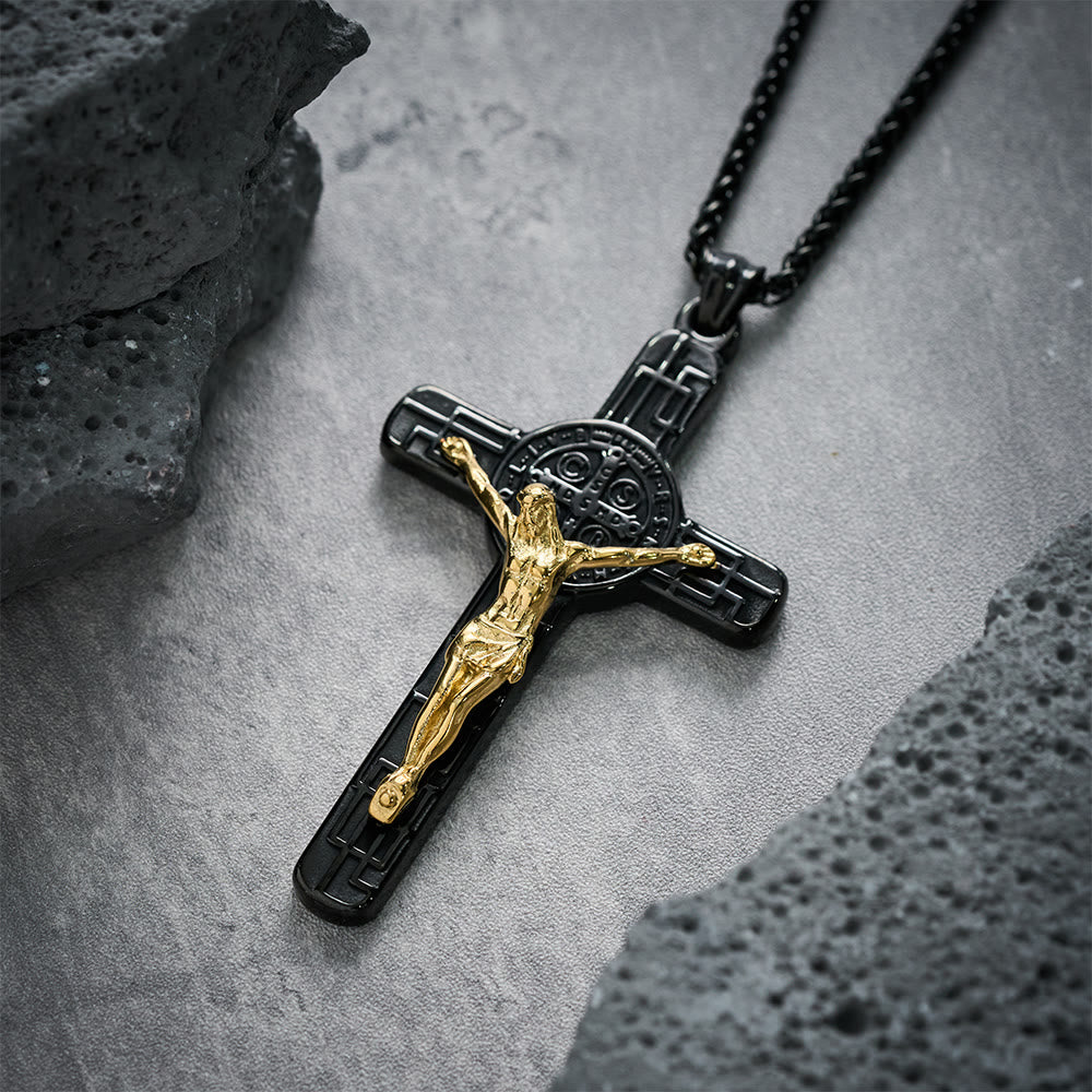 Christianartworkshop Classic Retro Style Crucifix St. Benedict Medal Protection Pendant Necklace