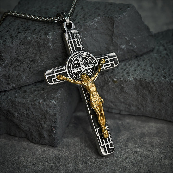 Christianartworkshop Classic Retro Style Crucifix St. Benedict Medal Protection Pendant Necklace
