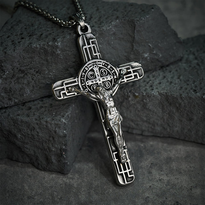 Christianartworkshop Classic Retro Style Crucifix St. Benedict Medal Protection Pendant Necklace