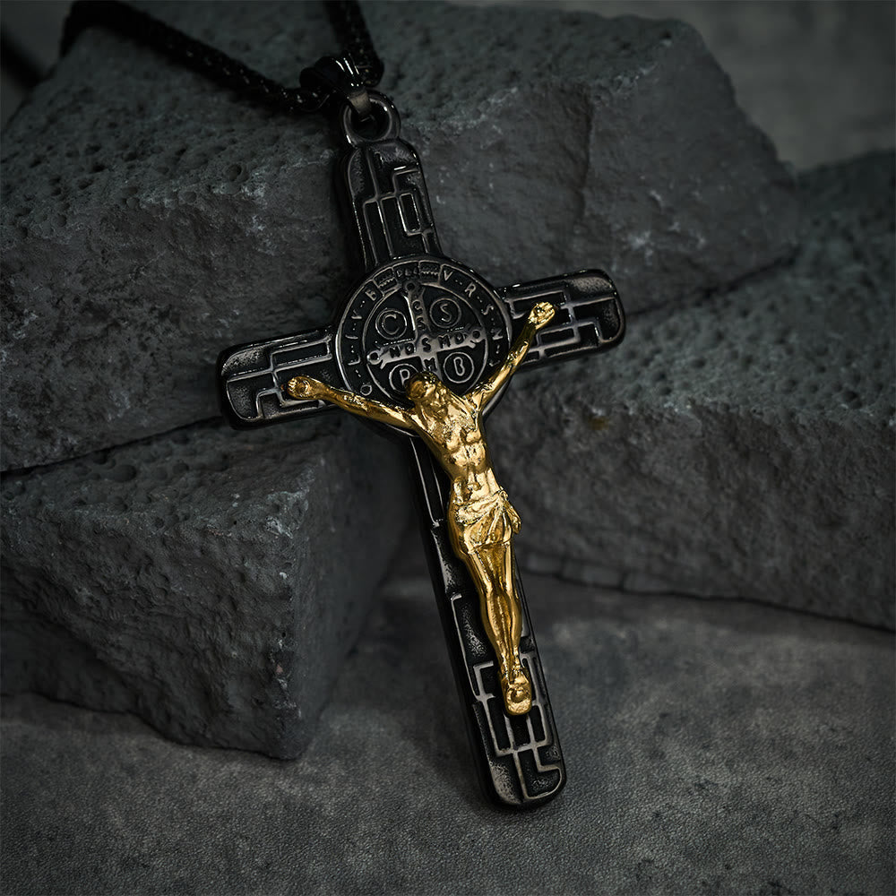 Christianartworkshop Classic Retro Style Crucifix St. Benedict Medal Protection Pendant Necklace