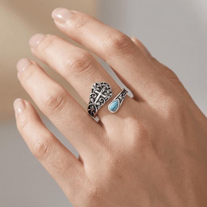 GRACE CROSS FLORAL RING - (ADJUSTABLE)
