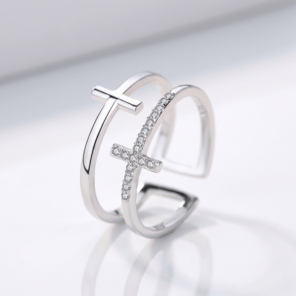 GLORY DOUBLE CROSS RING - (ADJUSTABLE)