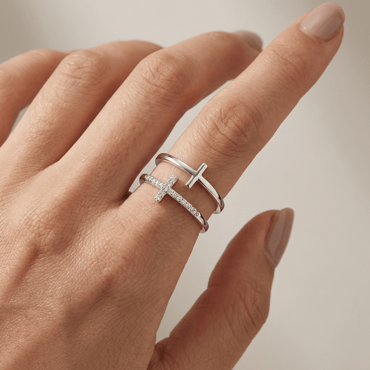 GLORY DOUBLE CROSS RING - (ADJUSTABLE)