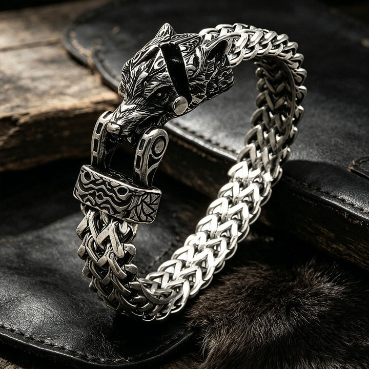 Punk Wolf With Raven Pattern Stainless Steel Bracelet