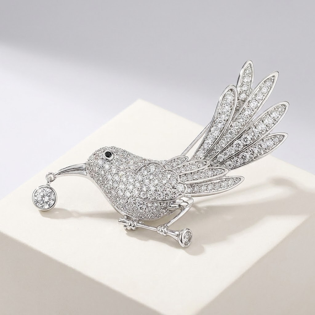 CRYSTAL BIRD BROOCH