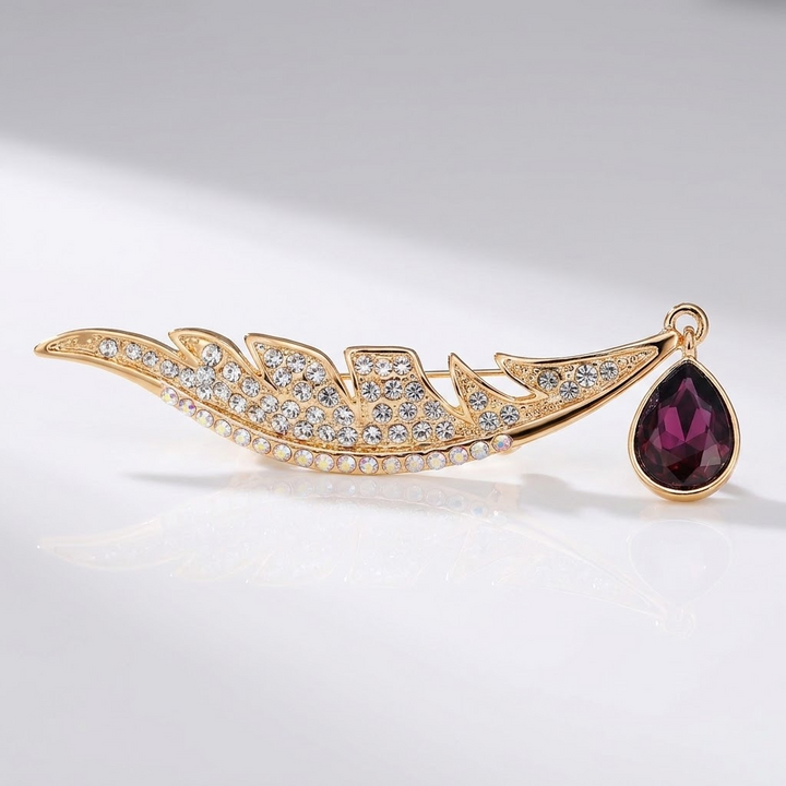 GOLDEN FEATHER DROP BROOCH
