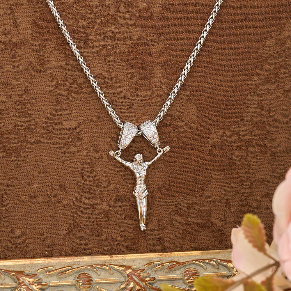 Christianartworkshop Zircon Embellished Moving Crucifix Necklace: Bold Statement Sacred Faith Wearable Art
