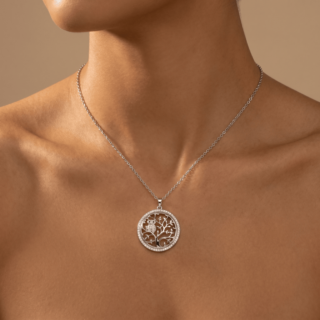 Moonlit Owl Tree Necklace