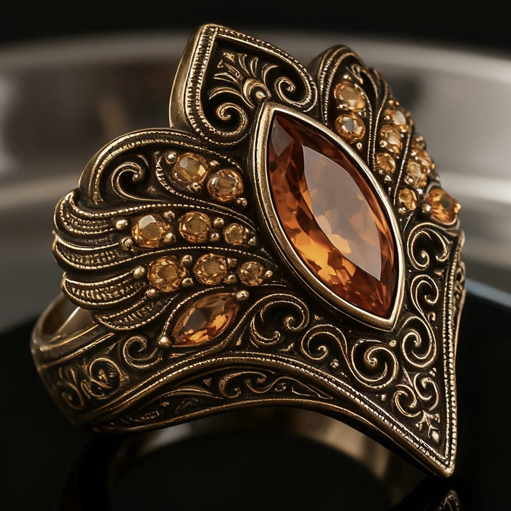 Antique Style Ornate Champagne Diamond Ring