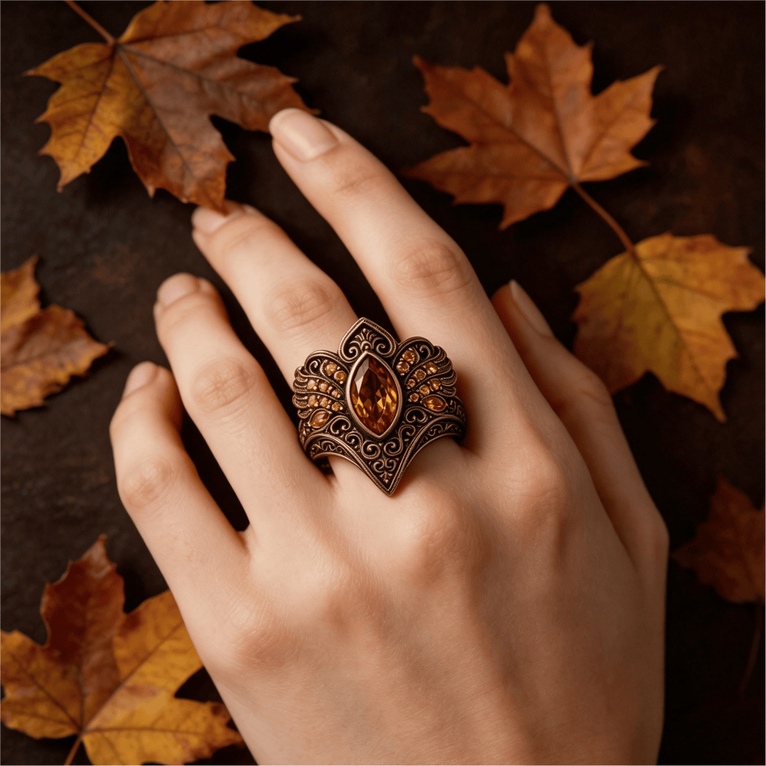 Antique Style Ornate Champagne Diamond Ring