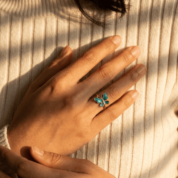 Jade & Gold Butterfly Ring - (ADJUSTABLE)